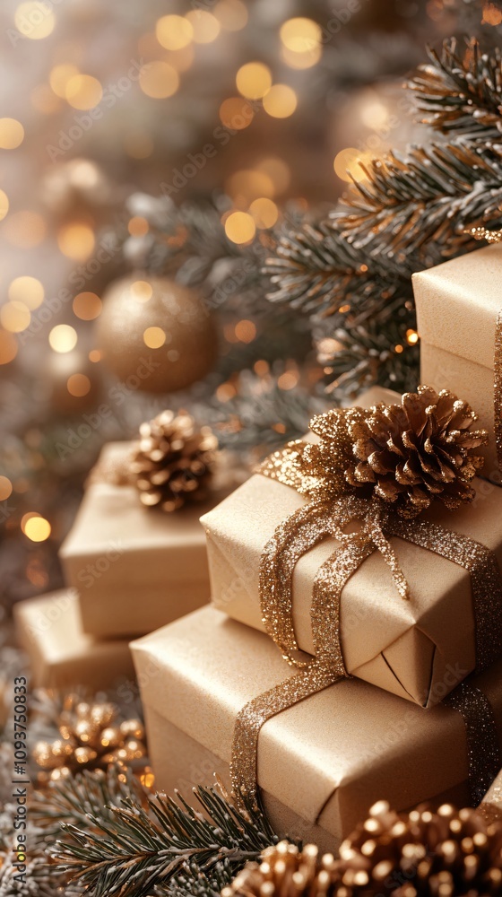 Stack of golden Xmas presents Stack of golden Xmas presents