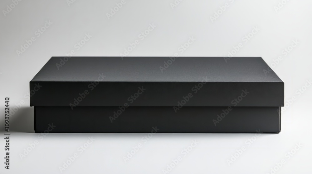 A sleek black rectangular box with sharp edges, closed, against a white background A sleek black rectangular box with sharp edges, closed, against a white background