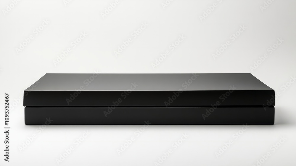 A sleek black rectangular box with sharp edges, closed, against a white background A sleek black rectangular box with sharp edges, closed, against a white background