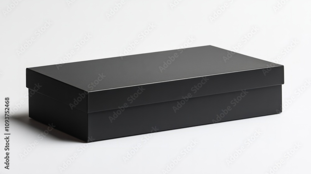 A sleek black rectangular box with sharp edges, closed, against a white background A sleek black rectangular box with sharp edges, closed, against a white background
