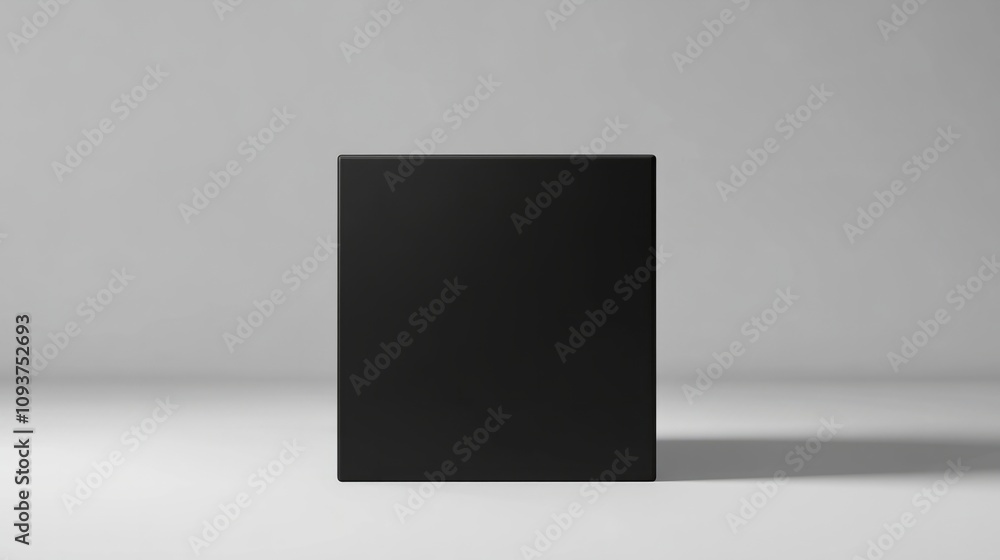 A sleek matte black box with a simple design, standing upright on a plain white backdrop A sleek matte black box with a simple design, standing upright on a plain white backdrop