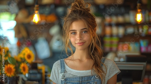 Young Female Shopkeeper Ringing Up Purchases for a Customer in a Trendy Urban Store