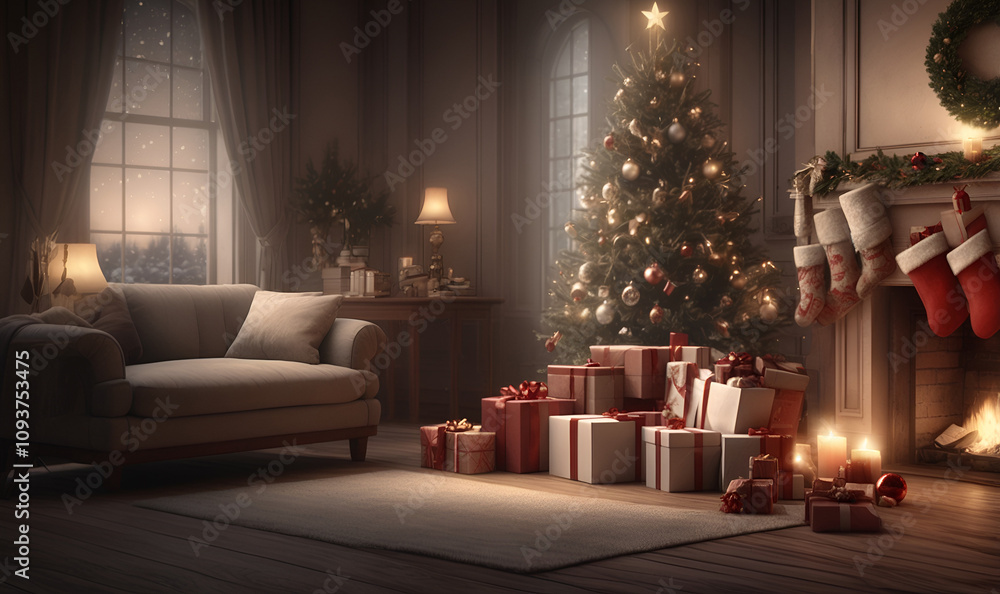Detailed composition with a gift pipe in a night interior. Detailed composition with a gift pipe in a night interior.