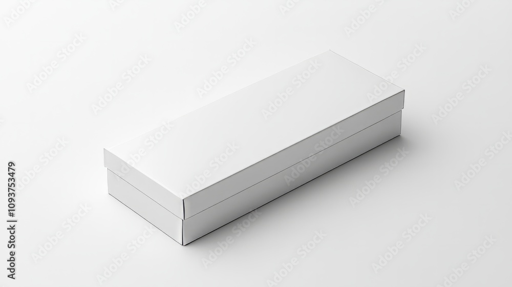 Fototapeta premium A sleek rectangular white box with rounded corners, resting neatly on a glossy white surface