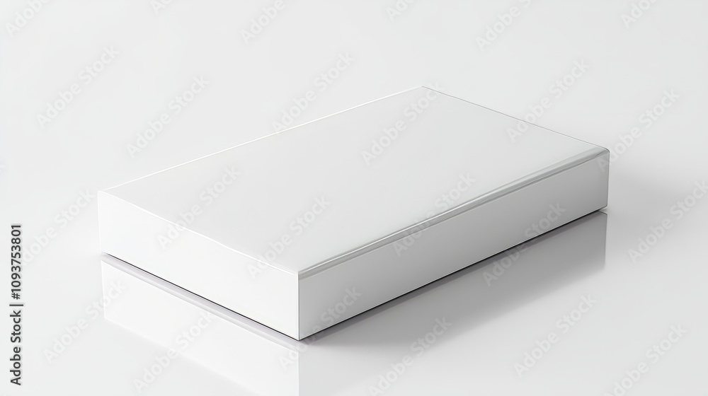 Naklejka premium A sleek rectangular white box with rounded corners, resting neatly on a glossy white surface