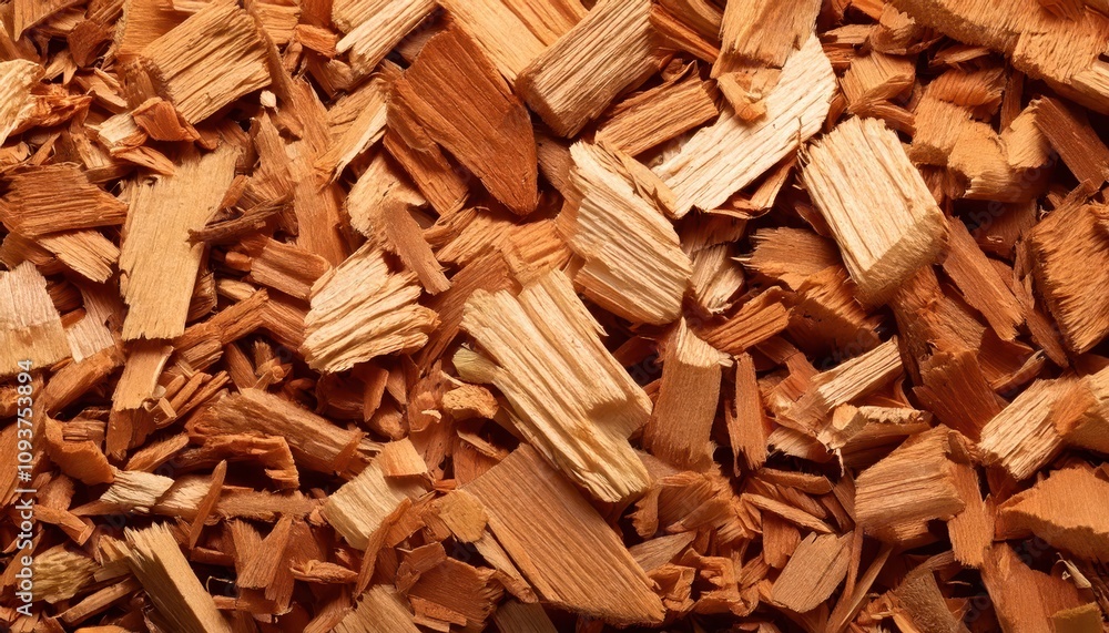 pile of woodchips, small chips and sticks of wood closeup texture macro pile of woodchips, small chips and sticks of wood closeup texture macro