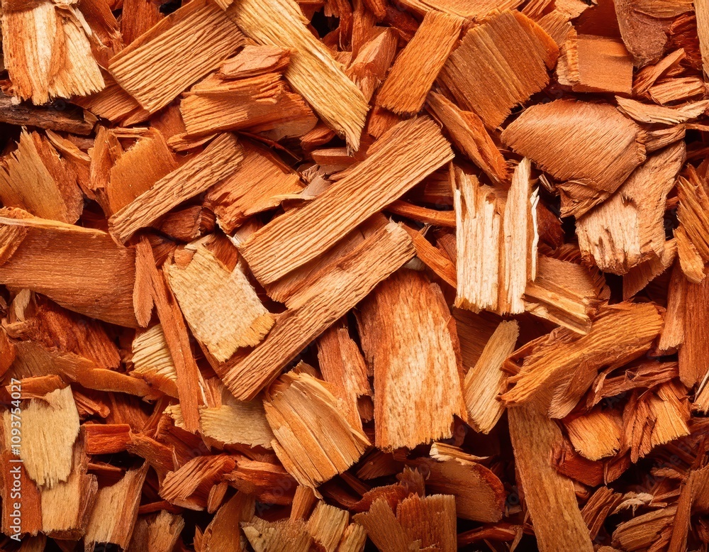 pile of woodchips, small chips and sticks of wood closeup texture macro pile of woodchips, small chips and sticks of wood closeup texture macro