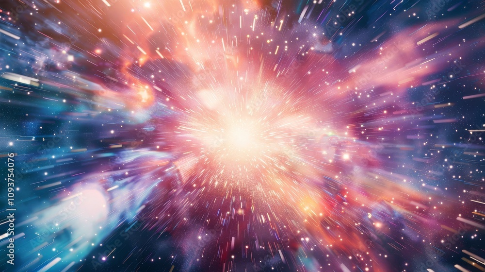 Fototapeta premium Cosmic energy bursts on a neutral canvas, Clean white space framing the text