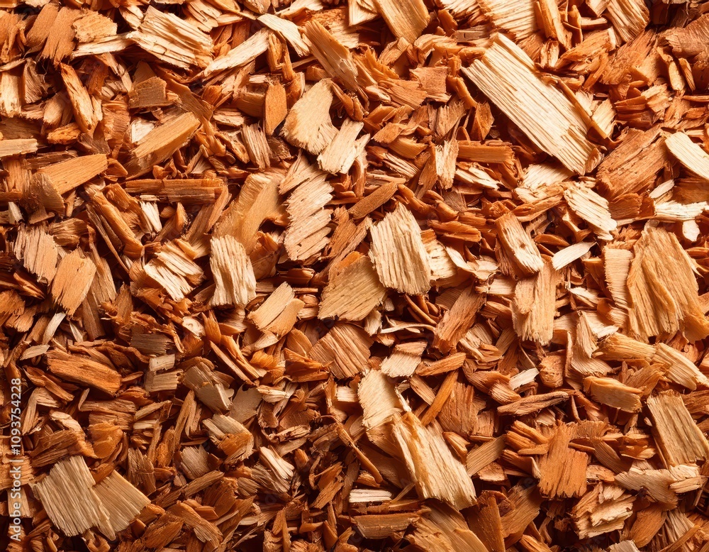 pile of woodchips, small chips and sticks of wood closeup texture macro pile of woodchips, small chips and sticks of wood closeup texture macro