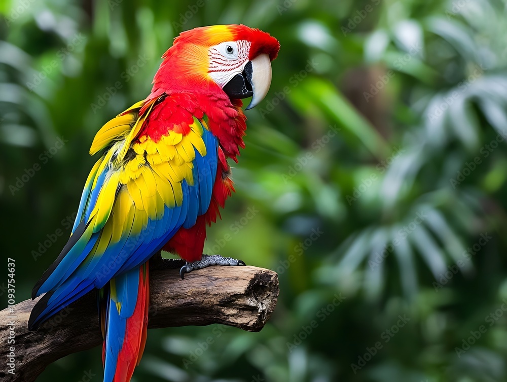 colorful parrot sitting on a branch in the tropical rainforest colorful parrot sitting on a branch in the tropical rainforest