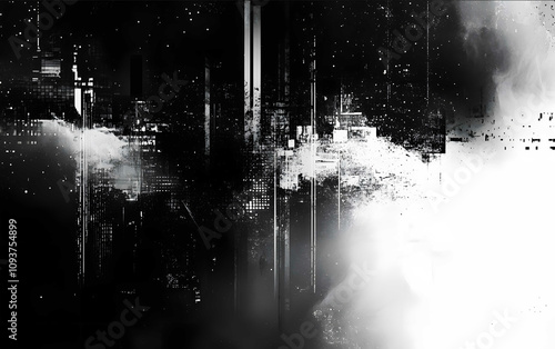 a galaxy rendered as a cellular automaton black and white geometric edges glitches cyberpunk Neuromancer dystopian entropic photo