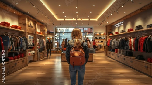 Young Female Customer Smiling While Shopping in a Modern Clothing Store