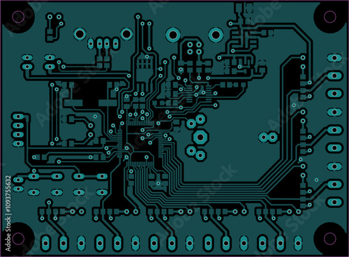 Tracing conductors of printed circuit board
of electronic device. Vector engineering 
drawing of pcb design. Electric background.
Computer technic cad project.
