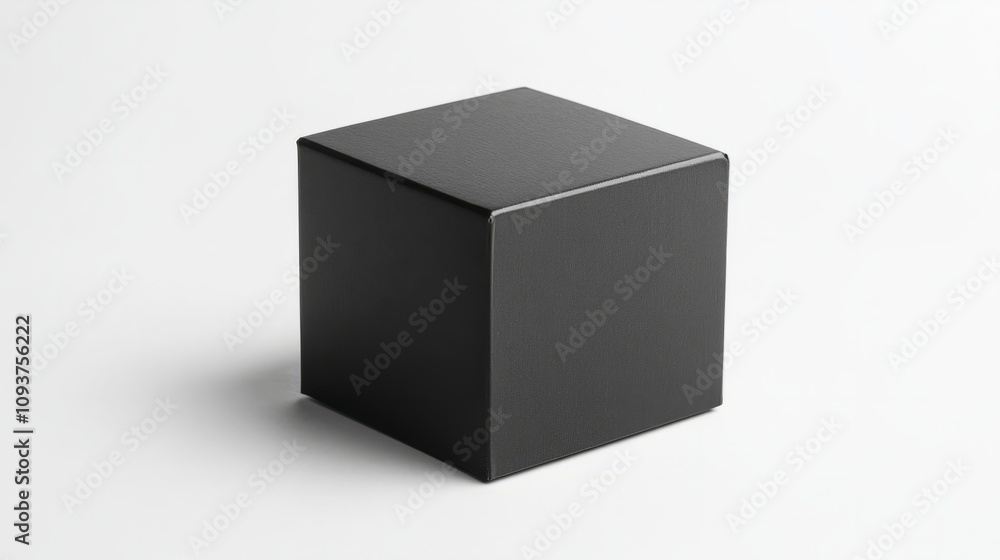 A small matte black cube box, standing upright on a bright white background A small matte black cube box, standing upright on a bright white background