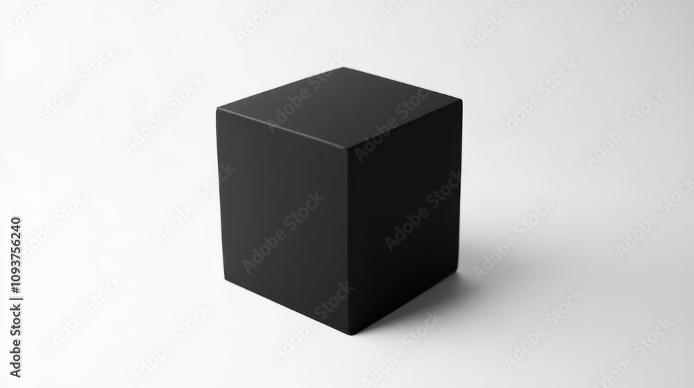 A small matte black cube box, standing upright on a bright white background A small matte black cube box, standing upright on a bright white background