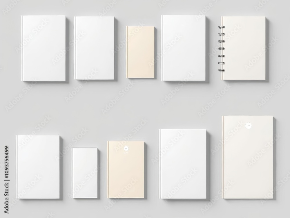 A set of three book cover mockups in different sizes and orientations, variety, options, different A set of three book cover mockups in different sizes and orientations, variety, options, different