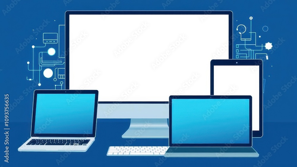A vector illustration showing different electronic devices with responsive web design displayed on their screens, online, vector, responsive A vector illustration showing different electronic devices with responsive web design displayed on their screens, online, vector, responsive