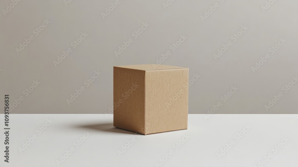 A small, simple kraft paper box with natural texture, standing upright on a white surface A small, simple kraft paper box with natural texture, standing upright on a white surface