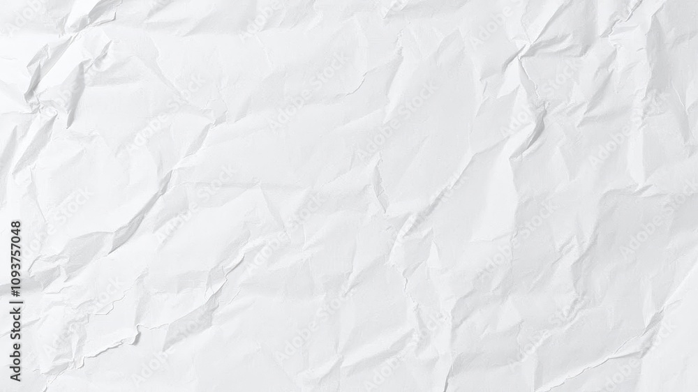 Obraz premium Close up of a crumpled white paper poster with wrinkles in the center, texture, wrinkled, paper
