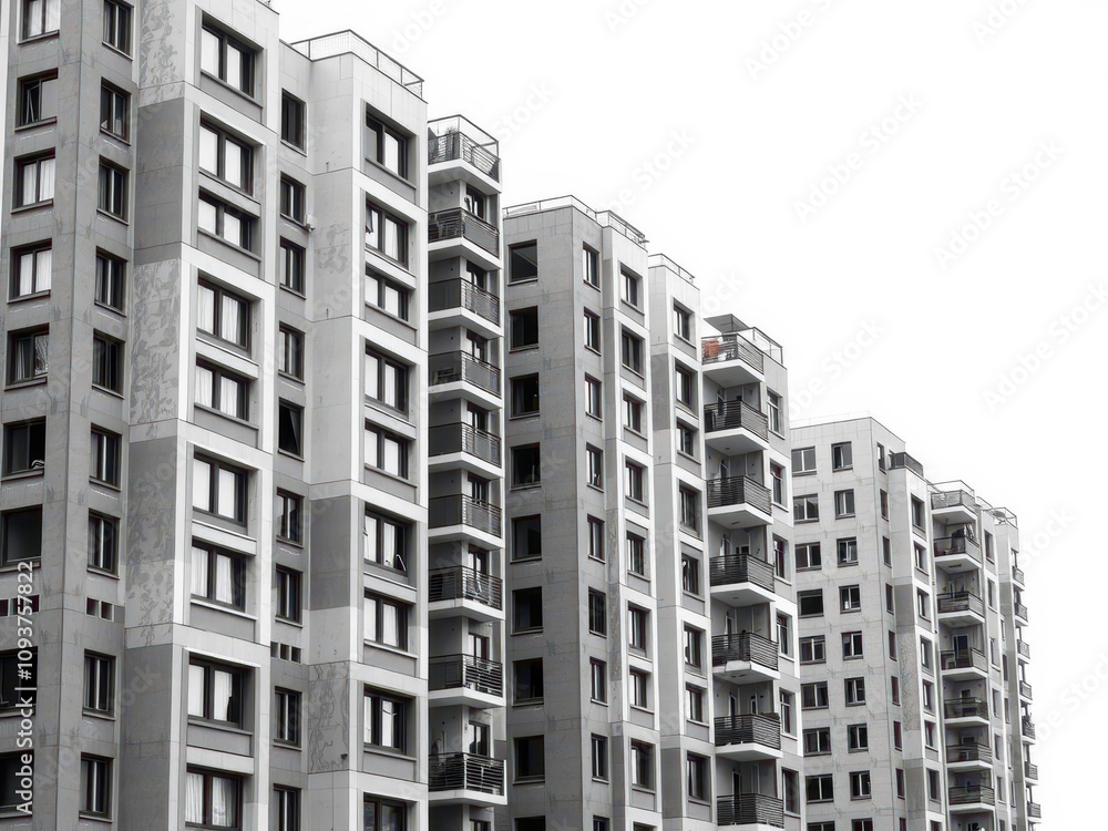 Modern apartment block made up of sleek, modular units with large windows and minimalist design, facade, contemporary, exterior Modern apartment block made up of sleek, modular units with large windows and minimalist design, facade, contemporary, exterior