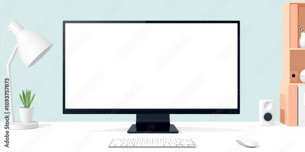 Modern desktop computer with blank screen for mockup design presentation, computer, office, template Modern desktop computer with blank screen for mockup design presentation, computer, office, template