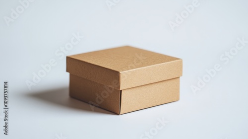 A small, textured kraft paper box, with detailed grain and clean folds, sitting on a plain white surface