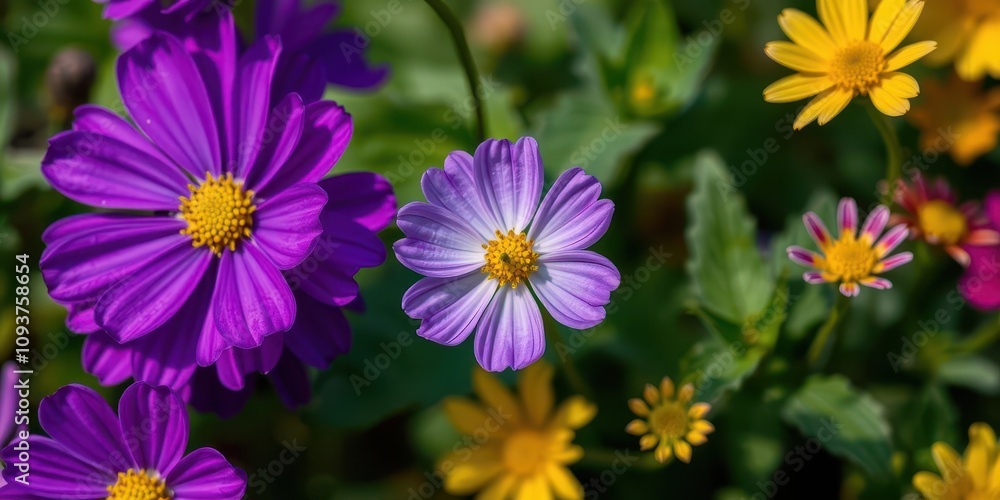 Vibrant purple flower petals and leaves in close-up shot, outdoor, fresh, bloom Vibrant purple flower petals and leaves in close-up shot, outdoor, fresh, bloom