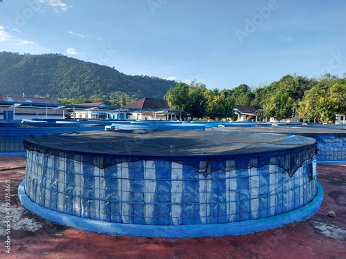 Area of Round tub made of tarpaulin used for fish farming