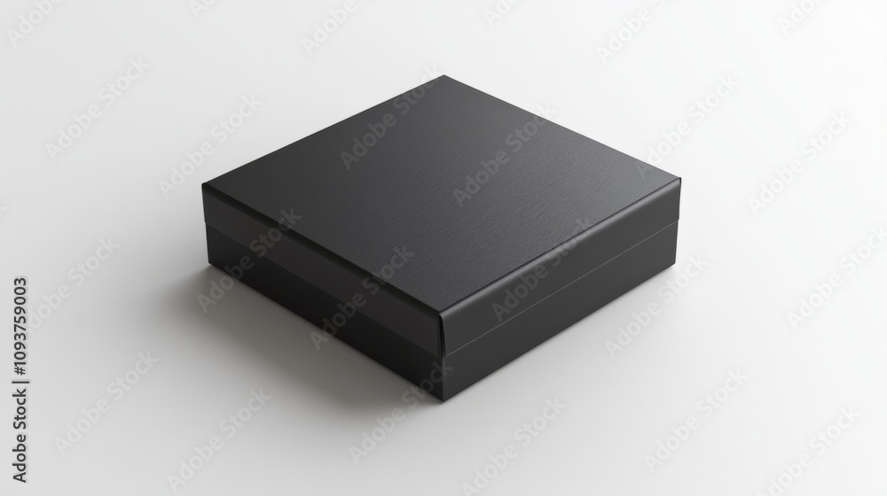 A square matte black box with sharp, clean lines, perfectly centered on a white background A square matte black box with sharp, clean lines, perfectly centered on a white background