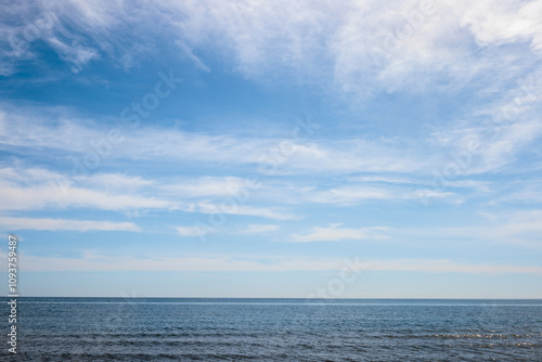 Wispy clouds over Lake Michigan off the coast of \Harrington Beach State Park, Belgium, Wisconsin in early June