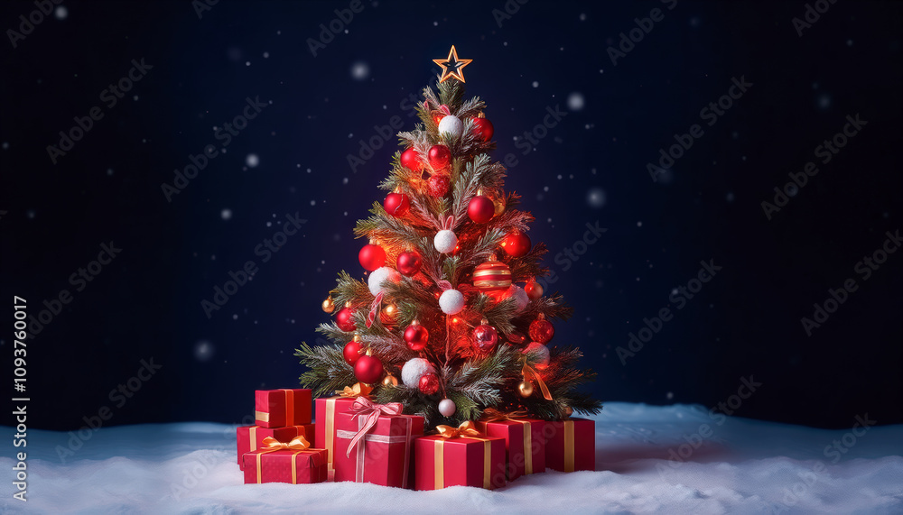 Obraz premium Majestic Christmas Tree in Snowy Winter Wonderland