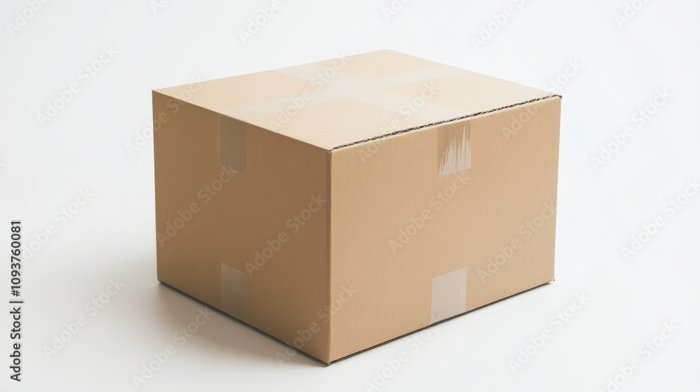 A sturdy corrugated shipping box, shown from an angle on a plain white background A sturdy corrugated shipping box, shown from an angle on a plain white background