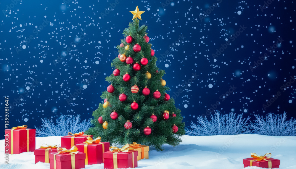 Obraz premium Majestic Christmas Tree in Snowy Winter Wonderland