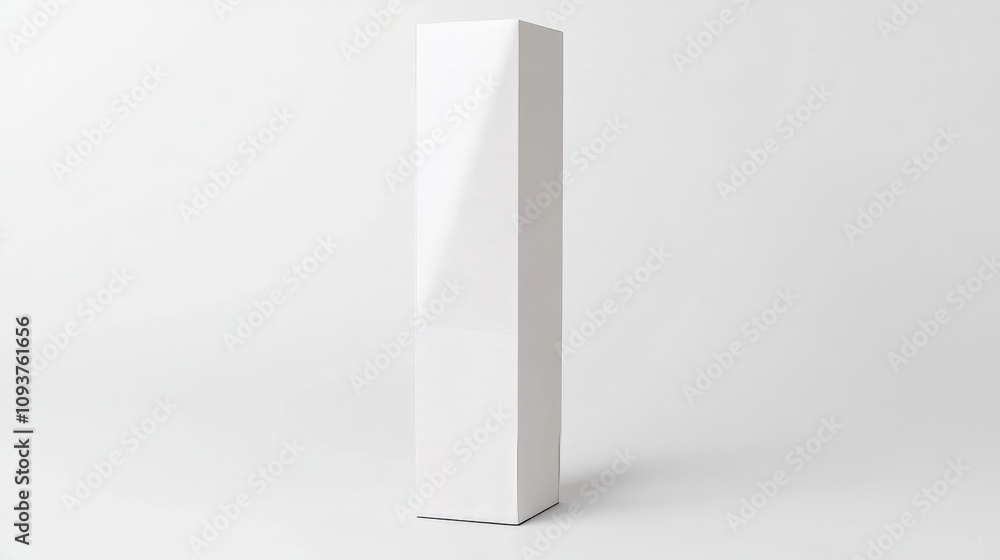 A tall, narrow box with a glossy white finish, standing vertically on a clean white background A tall, narrow box with a glossy white finish, standing vertically on a clean white background