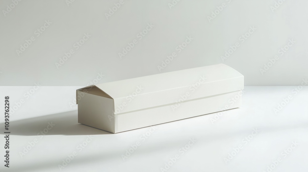 A tall rectangular box with a glossy lid and clean lines, slightly open on a white backdrop A tall rectangular box with a glossy lid and clean lines, slightly open on a white backdrop