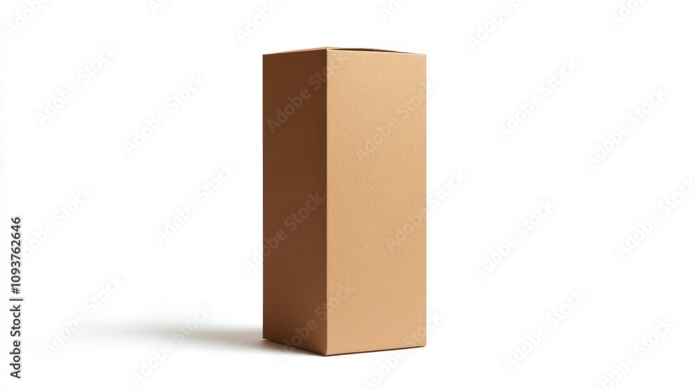 Obraz premium A tall, rectangular kraft paper box, standing upright with crisp edges, on a white background