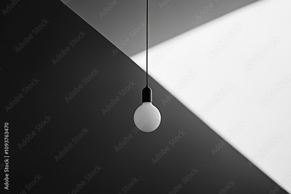 A Single Lightbulb Hanging Against a Black and White Background A Single Lightbulb Hanging Against a Black and White Background