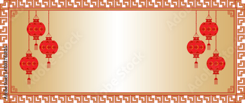 frame chinese new year greetings ornament elements with lanterns background vector