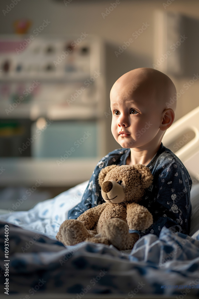 custom made wallpaper toronto digitalLittle bald child holding a teddy bear. Small patient with oncology in a hospital. A little boy with cancer, after chemotherapy.