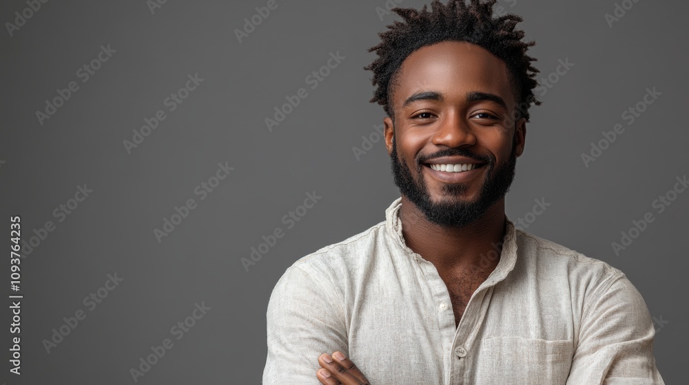 Confident man in white shirt smiling with arms crossed, professional studio portrait, modern minimal background, charisma, success, natural lighting, career-oriented personality Confident man in white shirt smiling with arms crossed, professional studio portrait, modern minimal background, charisma, success, natural lighting, career-oriented personality