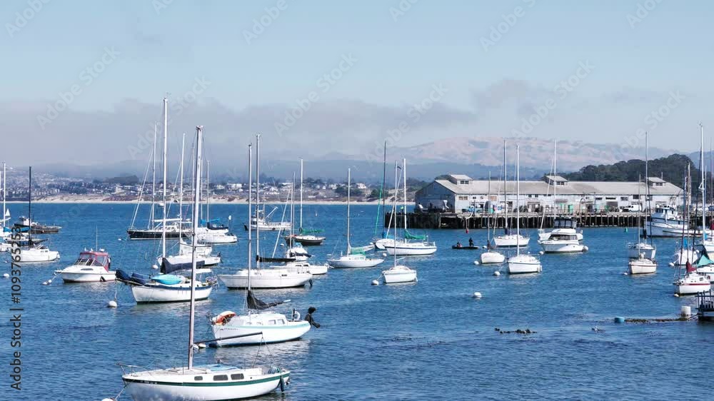 Monterey Bay, California with Boats in Marina Monterey Bay, California with Boats in Marina