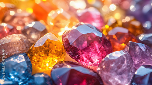 close up of vibrant gemstones in sunlight highlighted by white, png photo