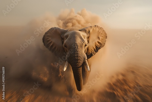 Elephant Charging Forward Dramatically – Majestic Wildlife, Power in Motion, and Intense Animal Behaviour photo