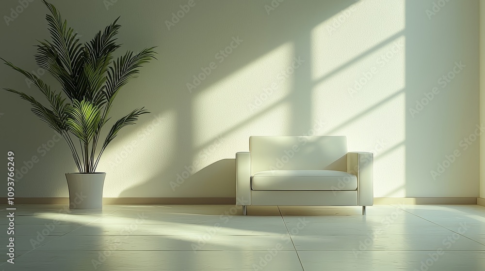 Bright sunlit living room with minimalist couch and indoor plant modern home decor peaceful atmosphere natural light contemporary design Bright sunlit living room with minimalist couch and indoor plant modern home decor peaceful atmosphere natural light contemporary design