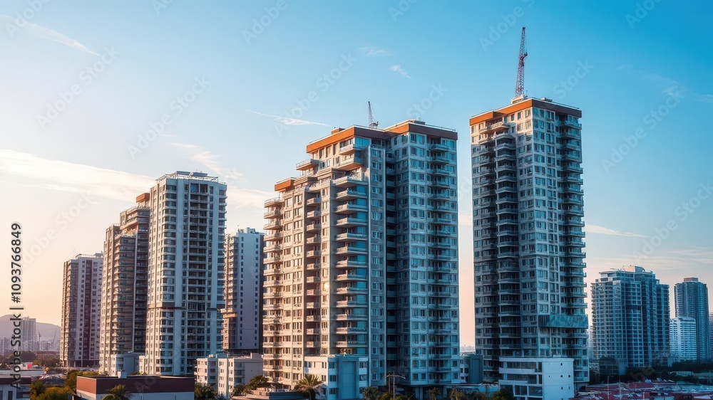 A futuristic modern module apartment block with sleek design and modular construction, housing, skyline, cityscape A futuristic modern module apartment block with sleek design and modular construction, housing, skyline, cityscape