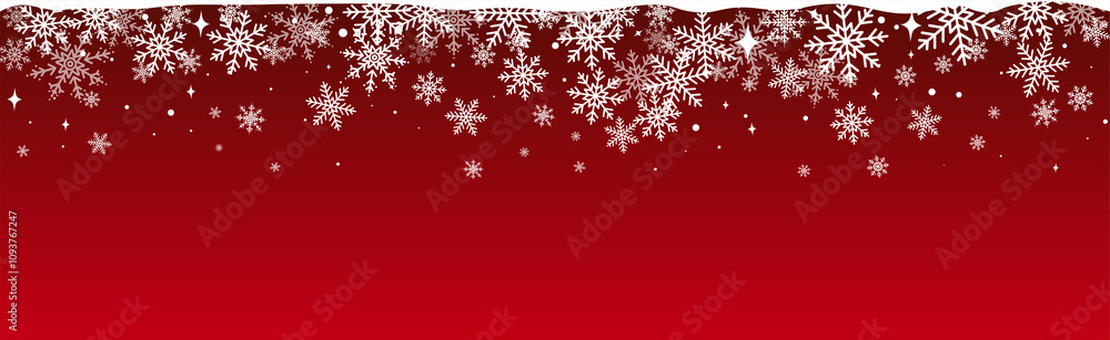 Abstract Christmas top snowflake seamless border red background Abstract Christmas top snowflake seamless border red background
