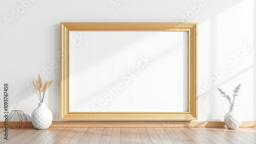 A realistic hanging poster mockup on a wall, with a modern design and empty space for customization, creative, realistic, decor
