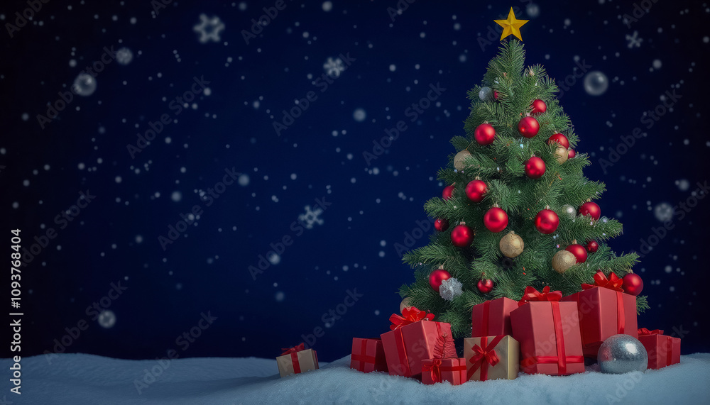 Majestic Christmas Tree in Snowy Winter Wonderland Majestic Christmas Tree in Snowy Winter Wonderland