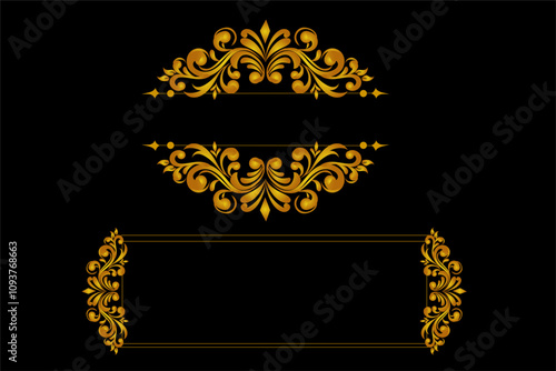 Golden frame and border with ornament, Royal Ornament Design Luxe Frames amp Labels for Invitation amp Wedding Cards, 