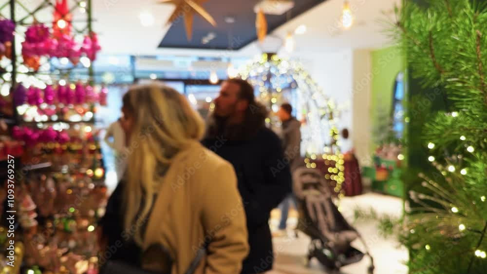 Enjoy a festive holiday shopping experience in a vibrant store that is beautifully decorated for the Christmas season Enjoy a festive holiday shopping experience in a vibrant store that is beautifully decorated for the Christmas season